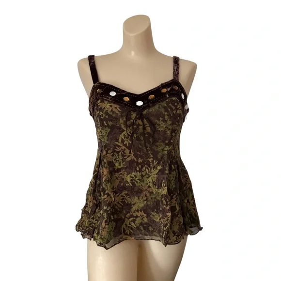 REBE Size 6 Boho Velvet Trim Camisole Tank - Picture 2 of 12